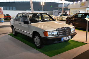 Frankfurt, Germany - September, 9th, 2013: Classic Mercedes-Benz 190 on the motor show. This vehicle was the smallest car in Mercedes-Benz offer in 80s.